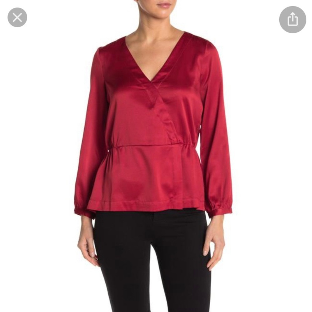 J Crew red peplum silk top
